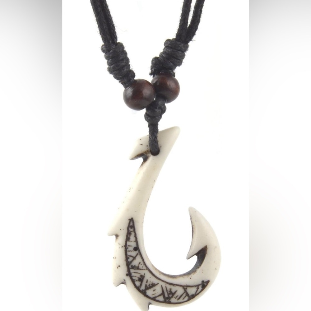 Hawaiian Fish Hook Pendant w/Hemp Cord Chain-Great Accessory for Maui Costume!